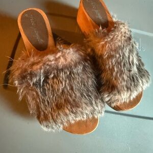 Free People Brown Faux Fur Mules